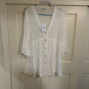 Blue Island white Beach Cover Up